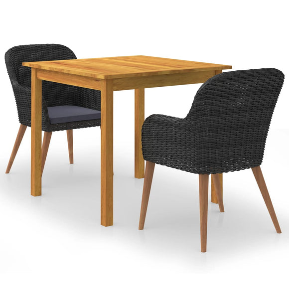 NNEVL 3 Piece Garden Dining Set Black