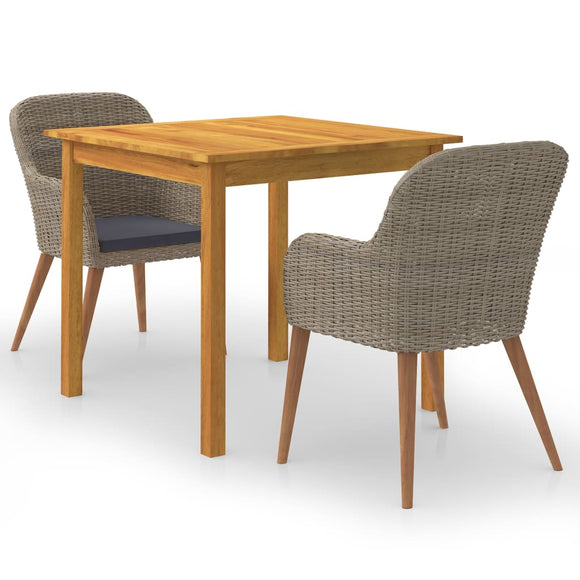 NNEVL 3 Piece Garden Dining Set Brown