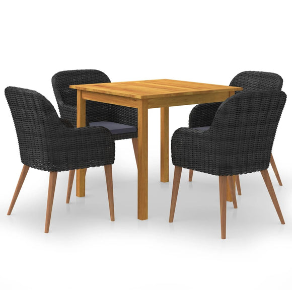 NNEVL 5 Piece Garden Dining Set Black