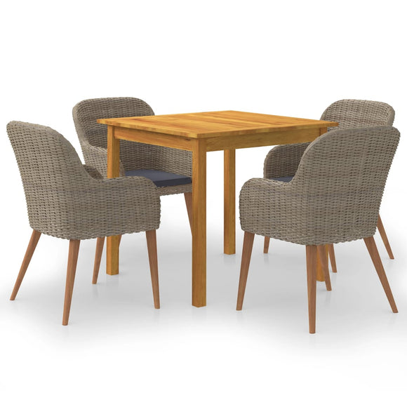 NNEVL 5 Piece Garden Dining Set Brown