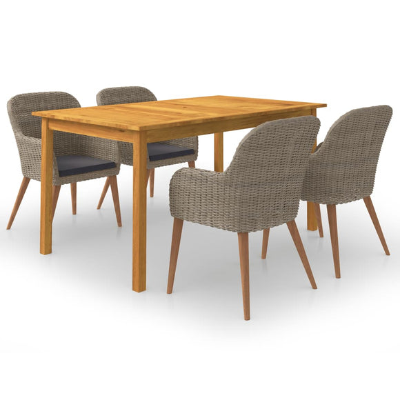 NNEVL 5 Piece Garden Dining Set Brown