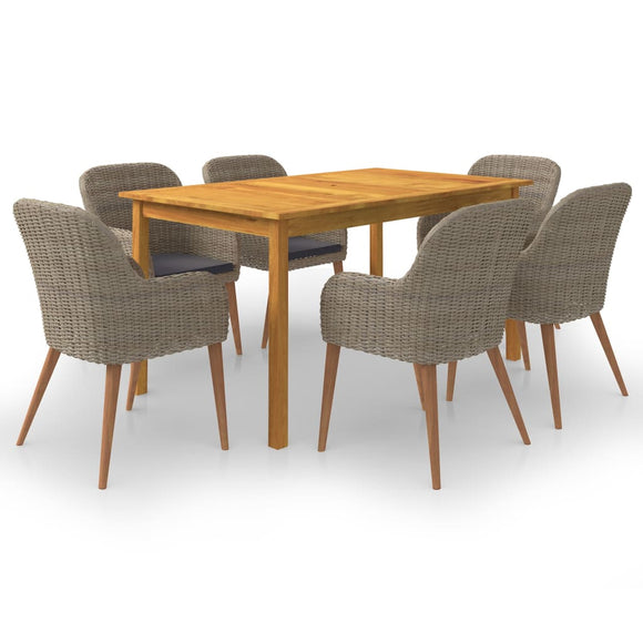 NNEVL 7 Piece Garden Dining Set Brown