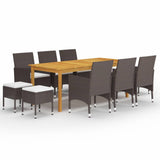 NNEVL 11 Piece Garden Dining Set Brown