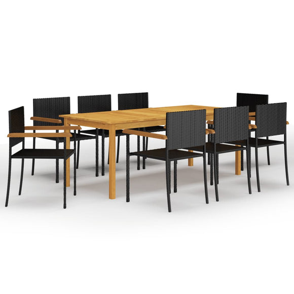 NNEVL 9 Piece Garden Dining Set Black