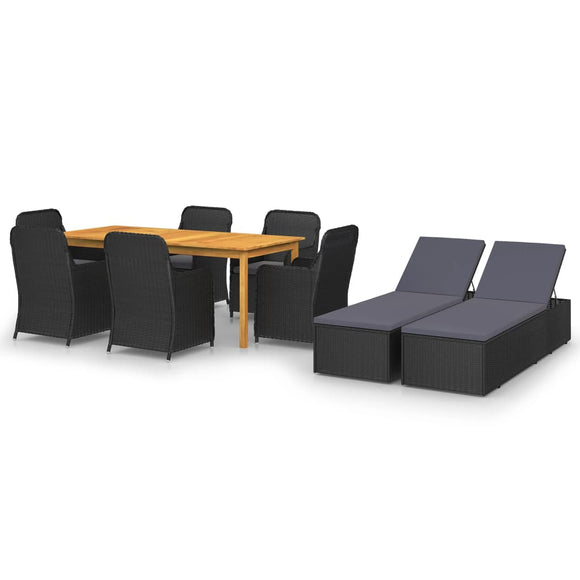NNEVL 9 Piece Garden Dining Set Black
