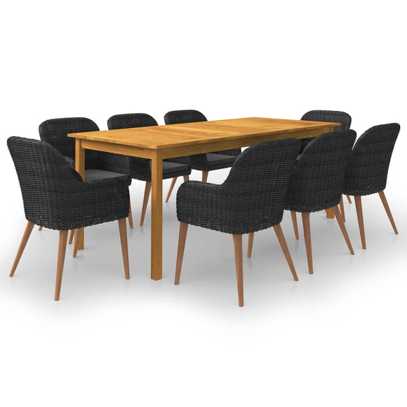 NNEVL 9 Piece Garden Dining Set Black