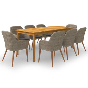 NNEVL 9 Piece Garden Dining Set Brown
