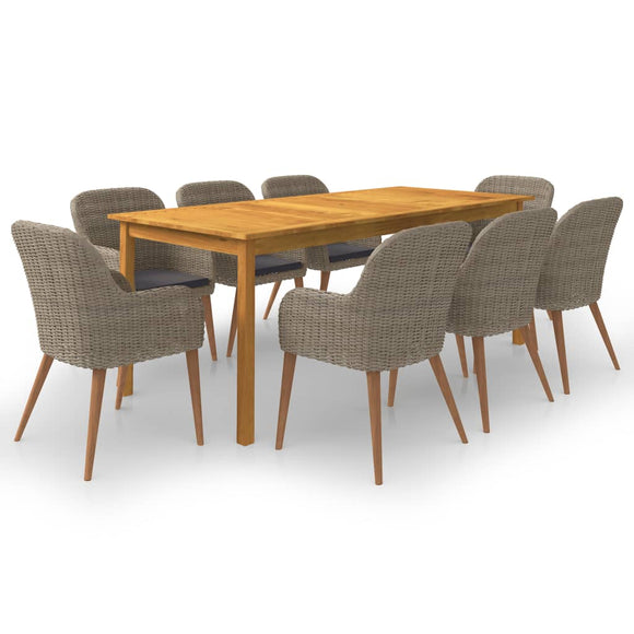 NNEVL 9 Piece Garden Dining Set Brown