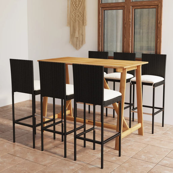 NNEVL 7 Piece Garden Bar Set with Cushions Black