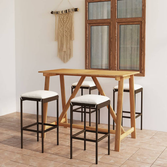 NNEVL 5 Piece Garden Bar Set with Cushions Brown