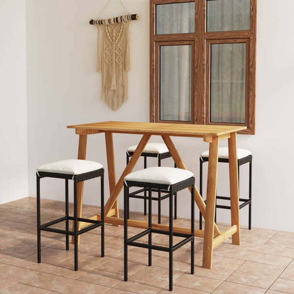 NNEVL 5 Piece Garden Bar Set with Cushions Black