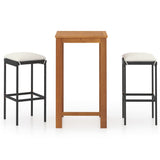 NNEVL 3 Piece Garden Bar Set with Cushions Black