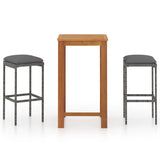 NNEVL 3 Piece Garden Bar Set with Cushions Grey