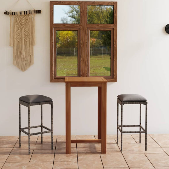 NNEVL 3 Piece Garden Bar Set with Cushions Grey