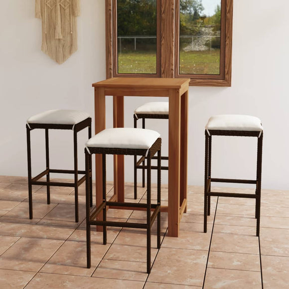 NNEVL 5 Piece Garden Bar Set with Cushions Brown