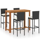 NNEVL 5 Piece Garden Bar Set with Cushions Black