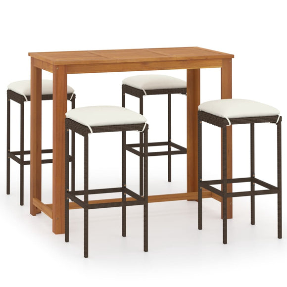 NNEVL 5 Piece Garden Bar Set with Cushions Brown