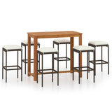 NNEVL 7 Piece Garden Bar Set with Cushions Brown