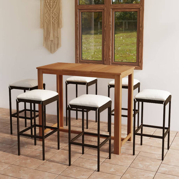 NNEVL 7 Piece Garden Bar Set with Cushions Brown