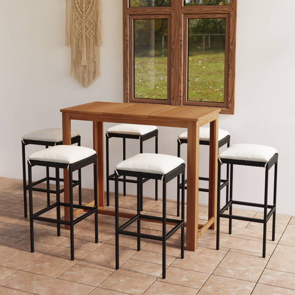 NNEVL 7 Piece Garden Bar Set with Cushions Black