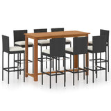 NNEVL 9 Piece Garden Bar Set with Cushions Black