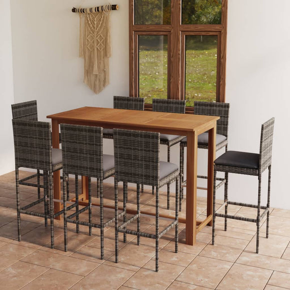 NNEVL 9 Piece Garden Bar Set with Cushions Grey