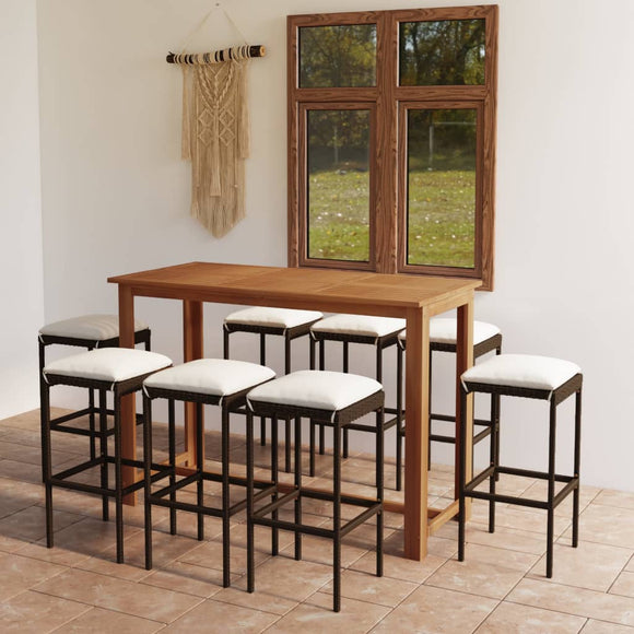 NNEVL 9 Piece Garden Bar Set with Cushions Brown