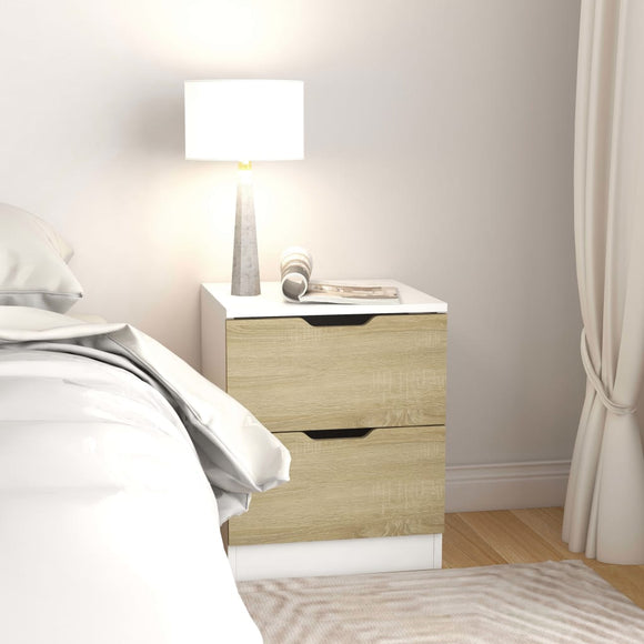 NNEVL Bedside Cabinet White & Sonoma Oak 40x40x50 cm Chipboard