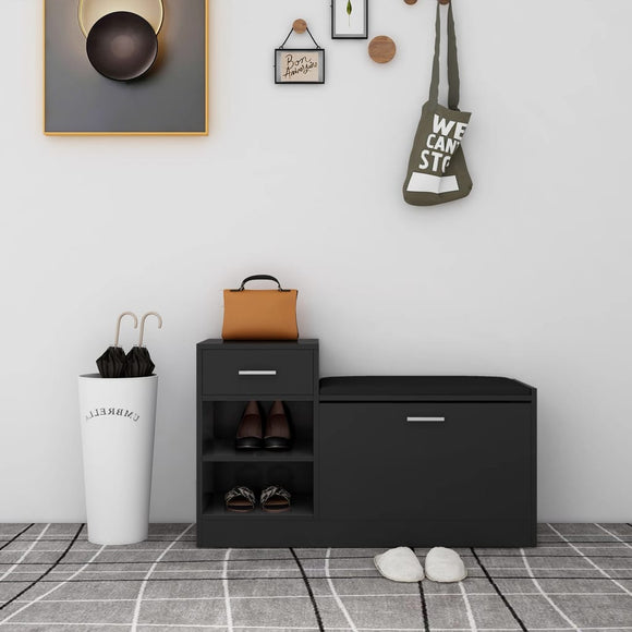 NNEVL Shoe Bench Black 94.5x31x57 cm Chipboard