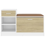NNEVL Shoe Bench White and Sonoma Oak 94.5x31x57 cm Chipboard