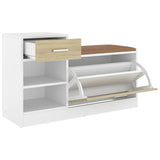 NNEVL Shoe Bench White and Sonoma Oak 94.5x31x57 cm Chipboard