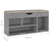 NNEVL Shoe Bench with Cushion Concrete Grey 104x30x49 cm Chipboard