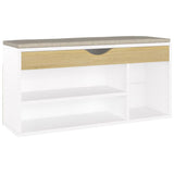 NNEVL Shoe Bench with Cushion White and Sonoma Oak 104x30x49 cm Chipboard