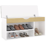 NNEVL Shoe Bench with Cushion White and Sonoma Oak 104x30x49 cm Chipboard