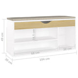 NNEVL Shoe Bench with Cushion White and Sonoma Oak 104x30x49 cm Chipboard