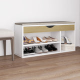 NNEVL Shoe Bench with Cushion White and Sonoma Oak 104x30x49 cm Chipboard