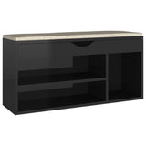 NNEVL Shoe Bench with Cushion High Gloss Black 104x30x49 cm Chipboard