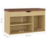 NNEVL Shoe Bench with Cushion Sonoma Oak 80x30x47 cm Chipboard