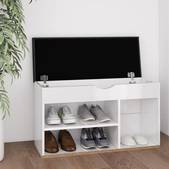 NNEVL Shoe Bench with Cushion High Gloss White 80x30x47 cm Chipboard
