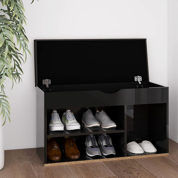 NNEVL Shoe Bench with Cushion High Gloss Black 80x30x47 cm Chipboard