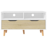 NNEVL TV Cabinet White and Sonoma Oak 90x40x48.5 cm Chipboard