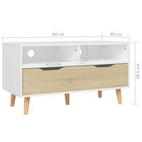 NNEVL TV Cabinet White and Sonoma Oak 90x40x48.5 cm Chipboard
