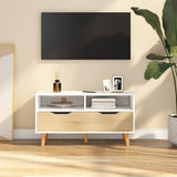 NNEVL TV Cabinet White and Sonoma Oak 90x40x48.5 cm Chipboard