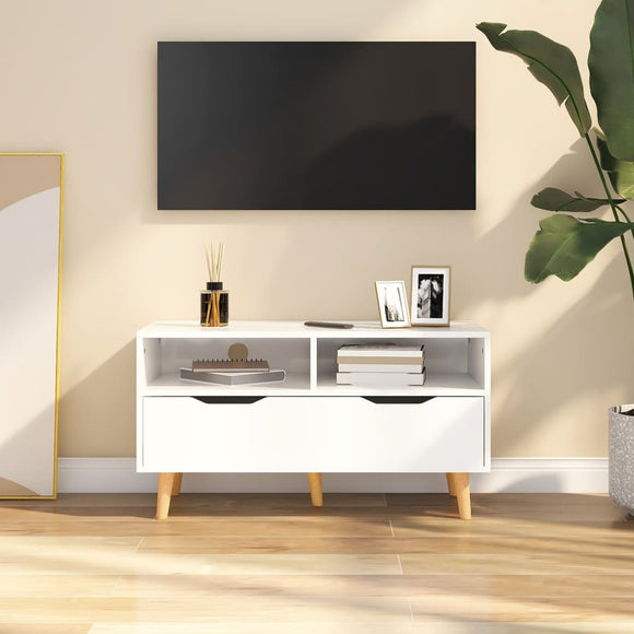 NNEVL TV Cabinet High Gloss White 90x40x48.5 cm Chipboard