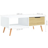 NNEVL Coffee Table White and Sonoma Oak 100x49.5x43 cm Chipboard