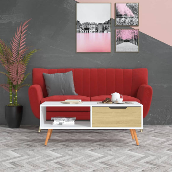 NNEVL Coffee Table White and Sonoma Oak 100x49.5x43 cm Chipboard