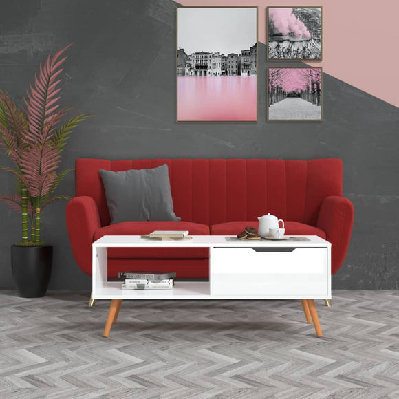 NNEVL Coffee Table High Gloss White 100x49.5x43 cm Chipboard