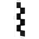 NNEVL Wall Corner Shelf Black 19x19x123 cm Chipboard