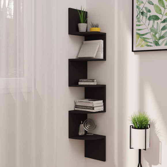 NNEVL Wall Corner Shelf Black 19x19x123 cm Chipboard