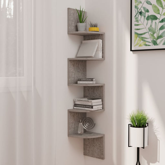NNEVL Wall Corner Shelf Concrete Grey 19x19x123 cm Chipboard